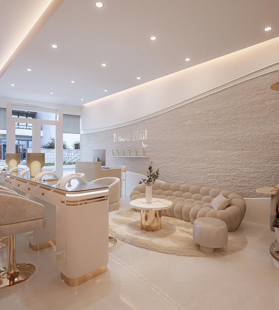 Boucle sofa lounge — Moon Nail Spa